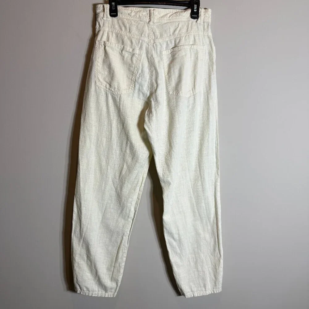 Zara Linen Straight Leg Pants Womens 31 Ivory Lagenlook Minimalist Beach Coastal